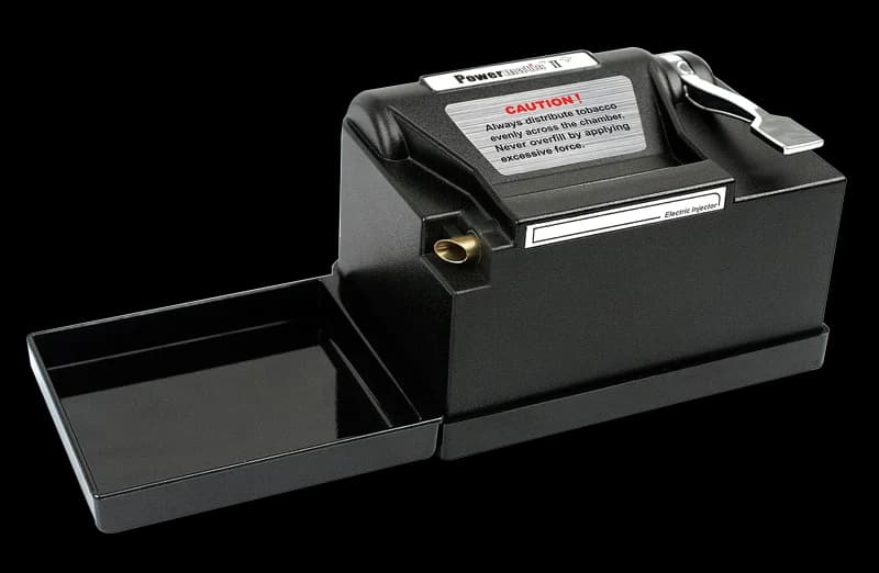 Electric cigarette injector with its filling tray open